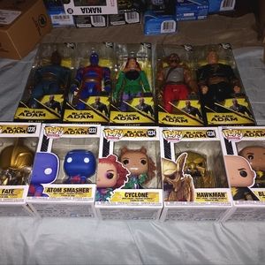 12 inch action figures and Funko Pops(Black Adam and Justice Society.)